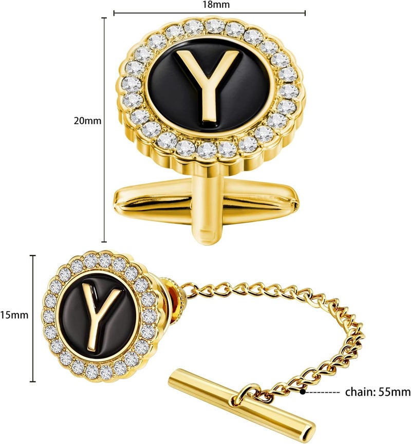 هاوسن Gold Cufflinks and Tie Tack for Men, Gold Cufflinks Crystal with Lapel Pins for Men's Women Set, Tie Tack with Chain on Tie Wedding Business Accessories - Image 5