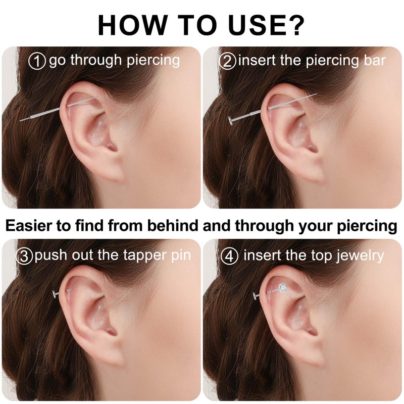 Gotumo 16G Flat Back Earrings Stud G23 Titanium Threadless Tragus Labret Cartilage Lip Medusa Conch Body Piercing Jewelry Hypoallergenic for Women Men(Silver) - Image 3