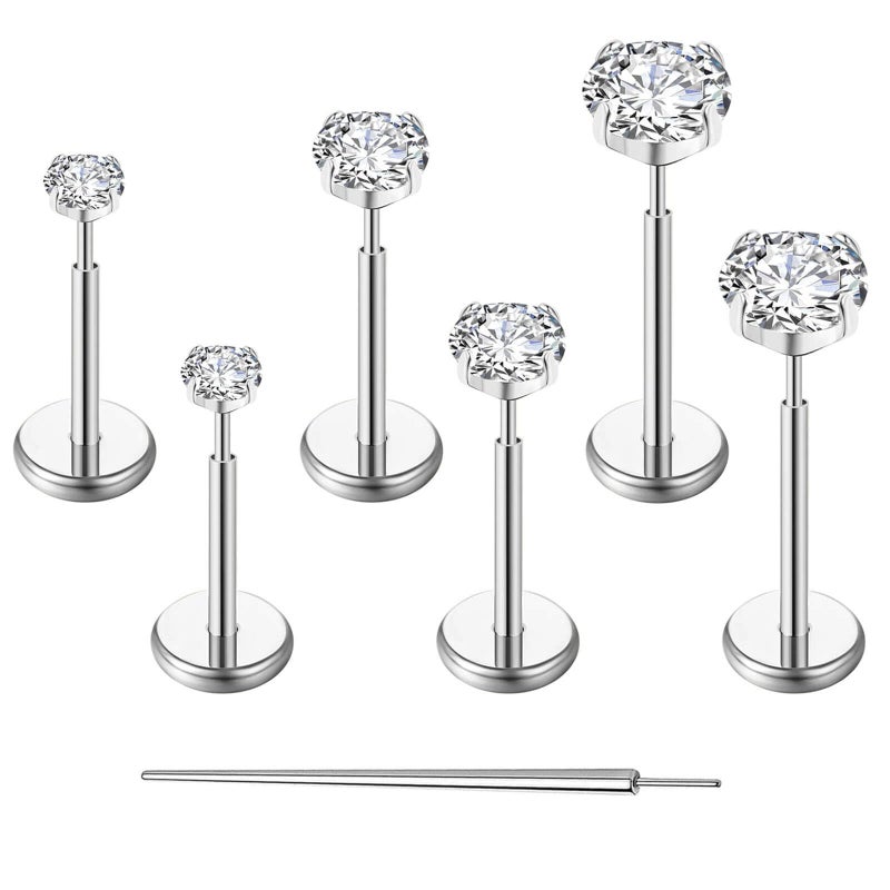 Gotumo 16G Flat Back Earrings Stud G23 Titanium Threadless Tragus Labret Cartilage Lip Medusa Conch Body Piercing Jewelry Hypoallergenic for Women Men(Silver) - Image 1
