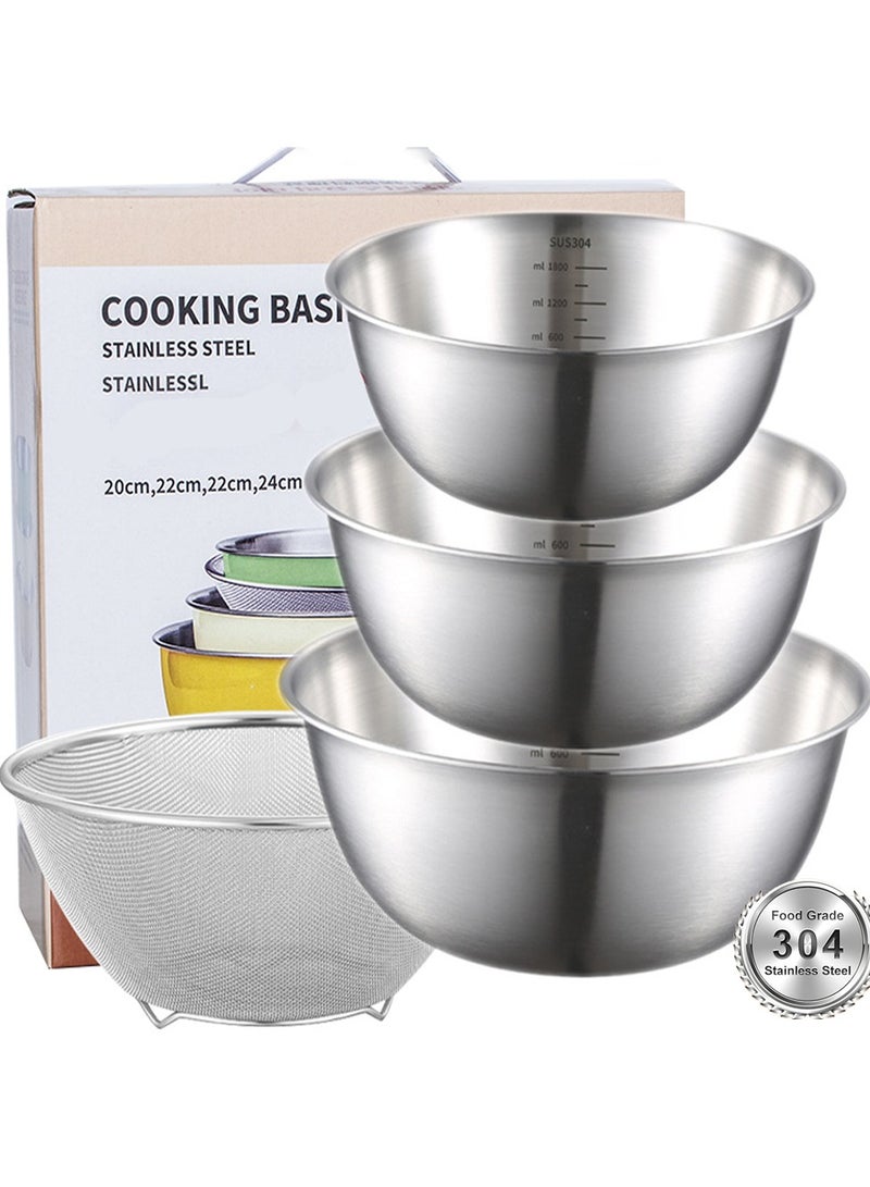 KINGMAZI 4 Pcs Stainless Steel Mixing Bowls with Strainer, Perfect for Your Kitchen Needs Like Cooking Baking and Making Salads - Image 1