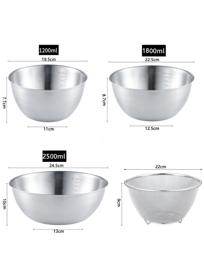 KINGMAZI 4 Pcs Stainless Steel Mixing Bowls with Strainer, Perfect for Your Kitchen Needs Like Cooking Baking and Making Salads - Image 2