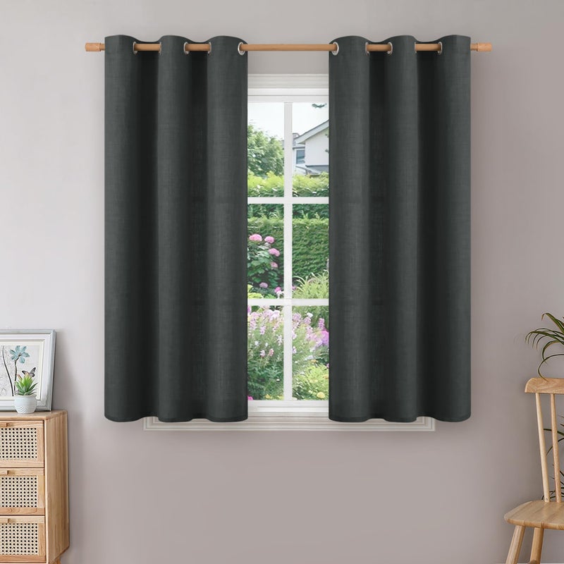 BGment الستائر المريلة 45 بوصة طول 2 لوحات لغرفة نوم جروميت الكتان السميك تبدو الخيش مصطحة الضوء على الستائر نافذة الخصوصية لغرفة المعيشة مزرعة 42 × 45 بوصة رمادية داكنة - Image 1