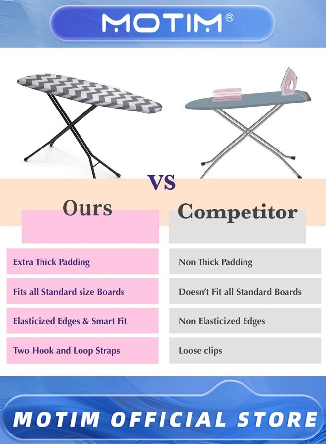 Motim Easy Installation Ironing Board Cover and Pad-Elastic Edge With 4 Daylight Buckles, Applicable Standard Size Iron Board Cover, with 4 Elastic Fasteners Easy Installation (Grey) - Image 5