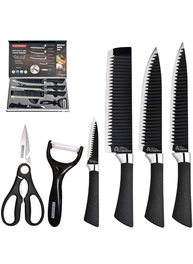Stainless Steel Knife Set With Chef Peeler And Scissor 6 Pieces  - Image 1