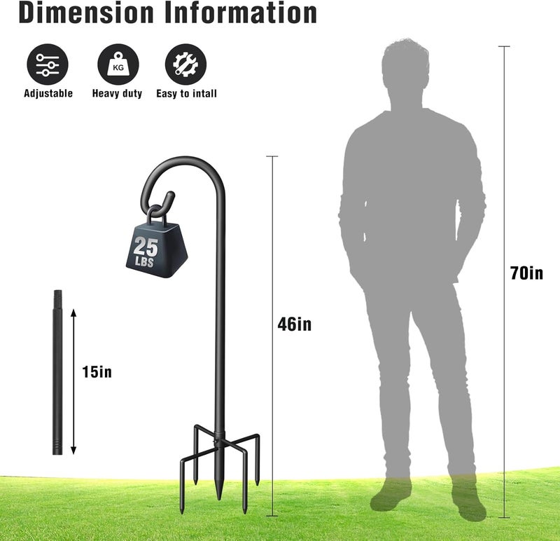 Surprizo Shepherd Hook for Outdoor, Heavy Duty Bird Feeder Pole with 5 Prong Base, Adjustable Height Bird Feeder Stand Ideal for Hanging Bird Feeders, Plant, and Garden Decorations - Image 2