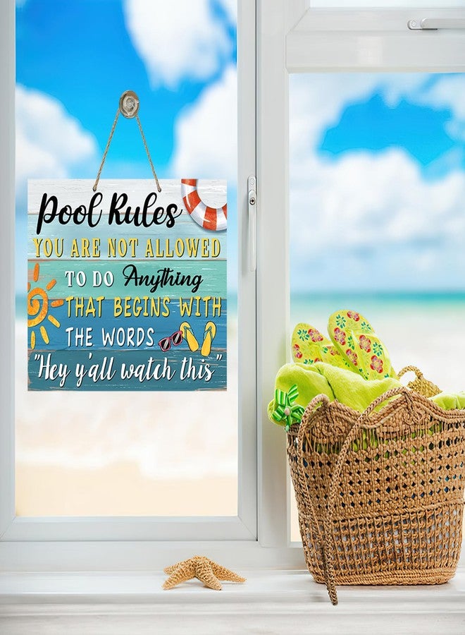 Bolisom Funny Pool Rules Front Door Sign, Farmhouse Wood Hanger Outdoor Outside Swimming Pool Deck Backyard Patio Home Decor, Beach Coastal Wooden Wreath Indoor Bar Wall Hanging Decoration - Image 2