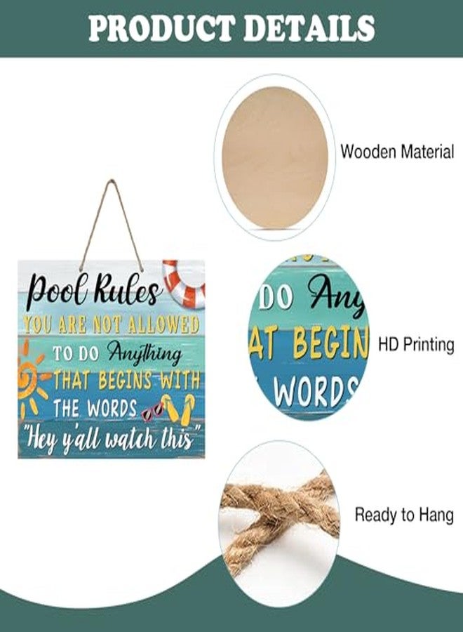 Bolisom Funny Pool Rules Front Door Sign, Farmhouse Wood Hanger Outdoor Outside Swimming Pool Deck Backyard Patio Home Decor, Beach Coastal Wooden Wreath Indoor Bar Wall Hanging Decoration - Image 4