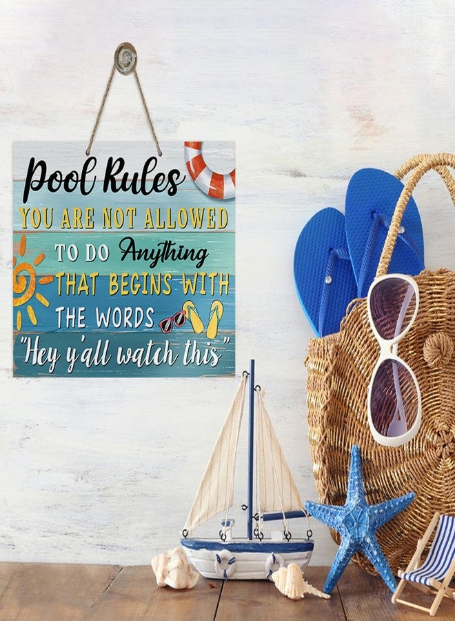 Bolisom Funny Pool Rules Front Door Sign, Farmhouse Wood Hanger Outdoor Outside Swimming Pool Deck Backyard Patio Home Decor, Beach Coastal Wooden Wreath Indoor Bar Wall Hanging Decoration - Image 3