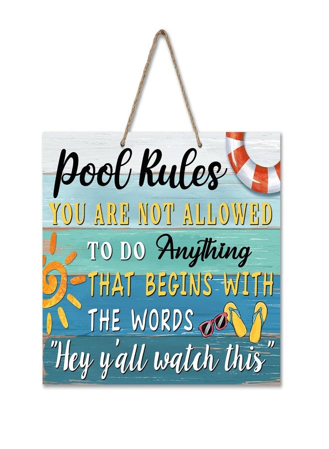 Bolisom Funny Pool Rules Front Door Sign, Farmhouse Wood Hanger Outdoor Outside Swimming Pool Deck Backyard Patio Home Decor, Beach Coastal Wooden Wreath Indoor Bar Wall Hanging Decoration - Image 1