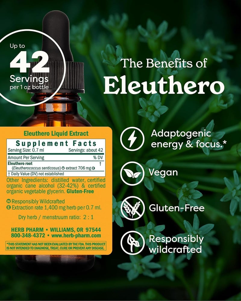 Herb Pharm Eleuthero Siberian Ginseng Extract - Liquid Herbal Supplement for Energy & Vitality, 1 oz - Image 2
