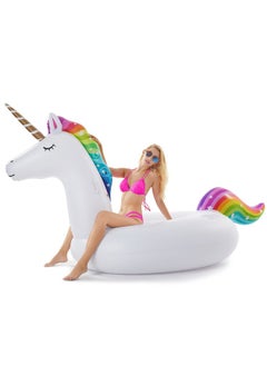 Jasonwell Giant Inflatable Unicorn Pool Float Floatie Ride On With Fast Valves Large Rideable Blow Up Summer Beach Swimming Pool Party Lounge Raft Decorations Toys Kids Adults  - Image 1