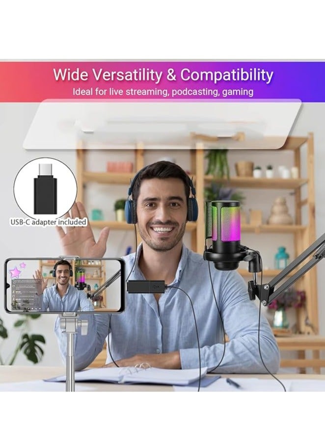 الألعاب ميكروفون أوسب مع اللمس كتم رغب الإضاءة كسب المقبض ومراقبة جاك ، أوسب ميكروفون الكمبيوتر ل بودكاست الفيديو ، الجري ، يوتيوب ، مكثف ميكروفون مع وظيفة كتم سريعة - Image 5