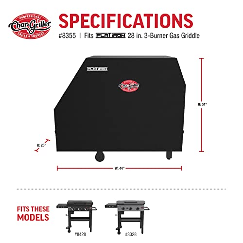 Char-Griller 8355 Flat Iron 3 Burner Outdoor Gas Griddle Grill Cover, Black - Image 5