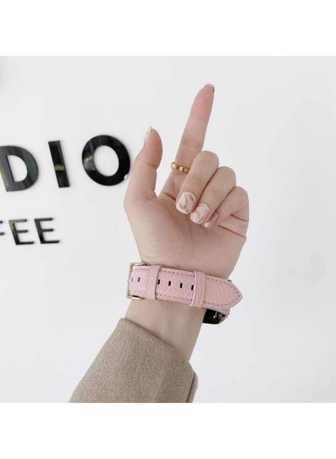 HuHa Sewing Thread Lychee Texture Leather Replacement Watchbands For Series 7/6/SE/5/4/3/2/1 45/44/42mm Orange - Image 4