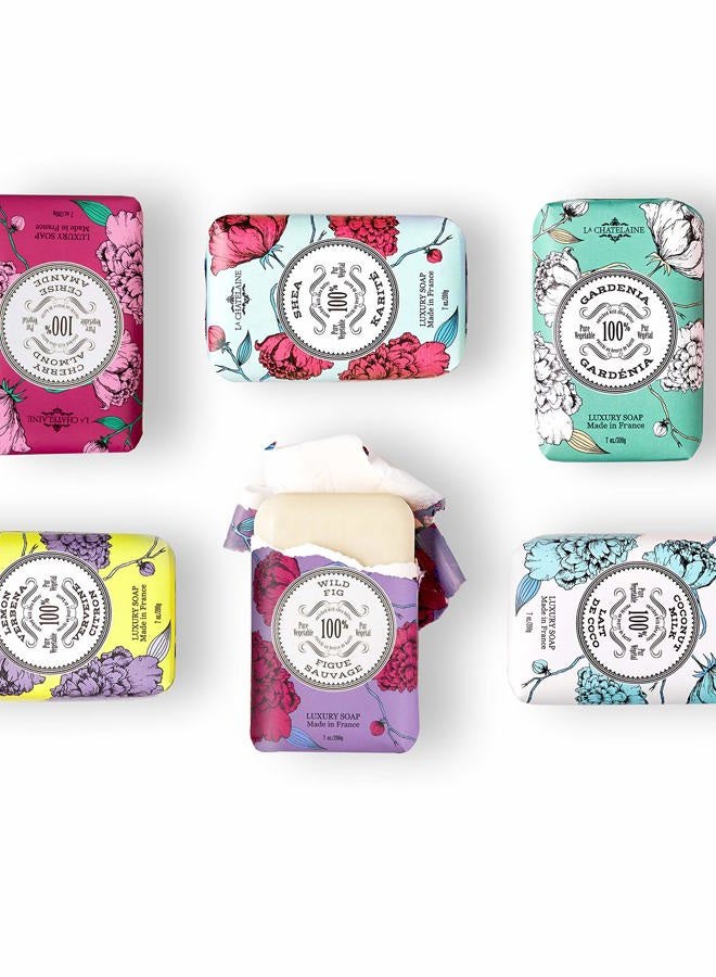 La Chatelaine Luxury Soap Collection | Oprahs Favorite Things | Shea Butter Bar Soaps, Made in France | Natural | Set of 6, 7 oz (Gardenia, Coconut Milk, Lemon Verbena, Cherry Almond, Shea, Wild Fig) - Image 4