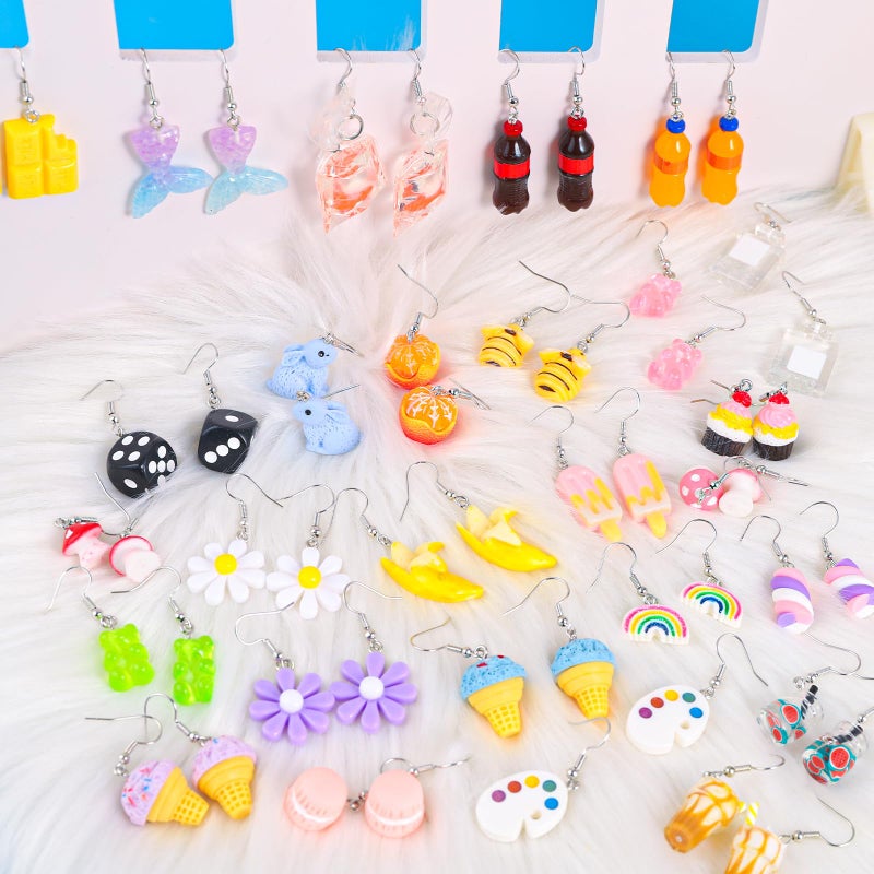 LUYI 28 Pairs Weird Cute Earrings Funny Kawaii Indie Funky Earrings Including Gummy Bear Water Bottle Food Mushroom Boba Tea Goldfish Flowers Dangle Earrings for Women - Image 3