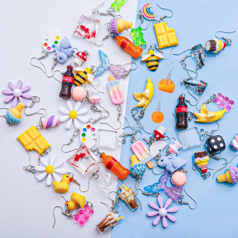 LUYI 28 Pairs Weird Cute Earrings Funny Kawaii Indie Funky Earrings Including Gummy Bear Water Bottle Food Mushroom Boba Tea Goldfish Flowers Dangle Earrings for Women - Image 2