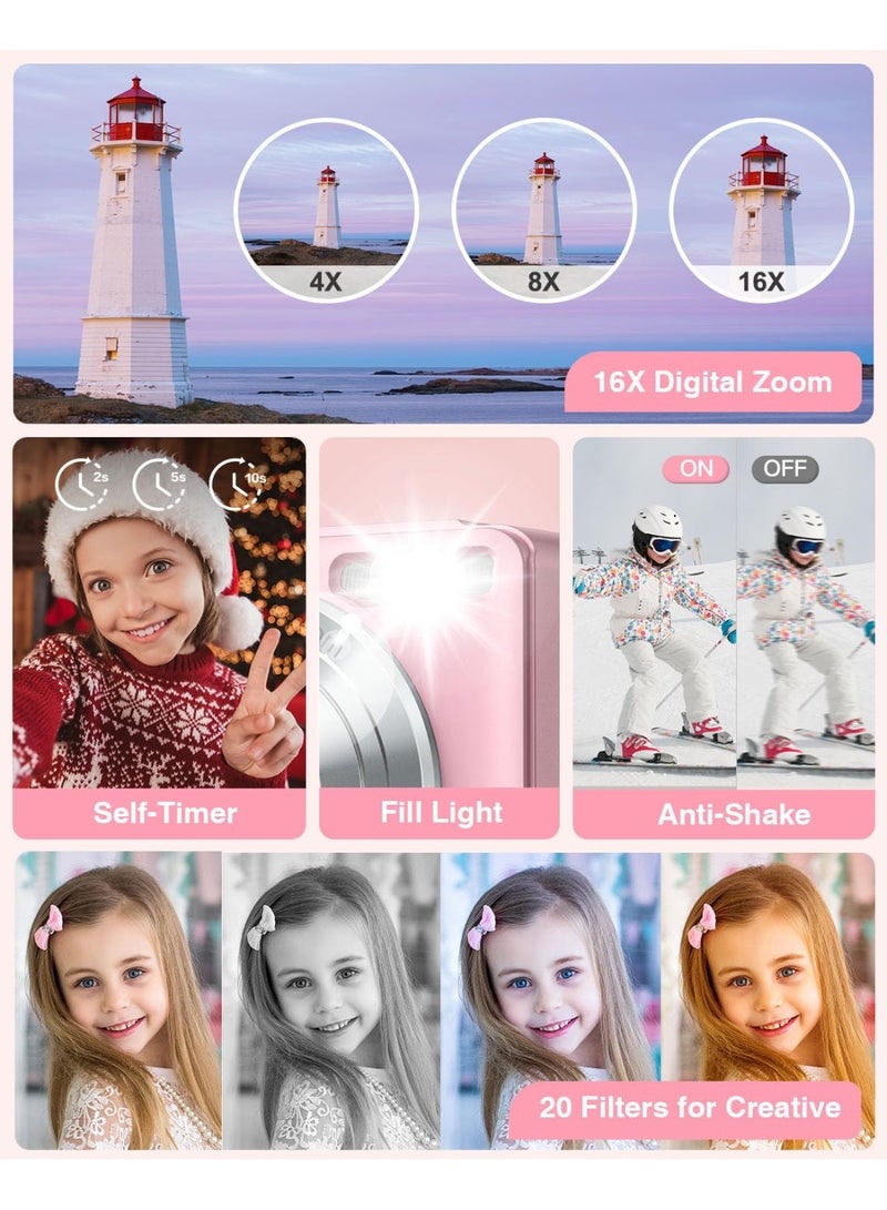 44MP Digital Camera with 32GB Card – Compact Kids Camera with 1080P HD Video, 16X Zoom, Anti-Shake, Fill Light  2.4 Screen – Beginner-Friendly Photography Gift - Image 5