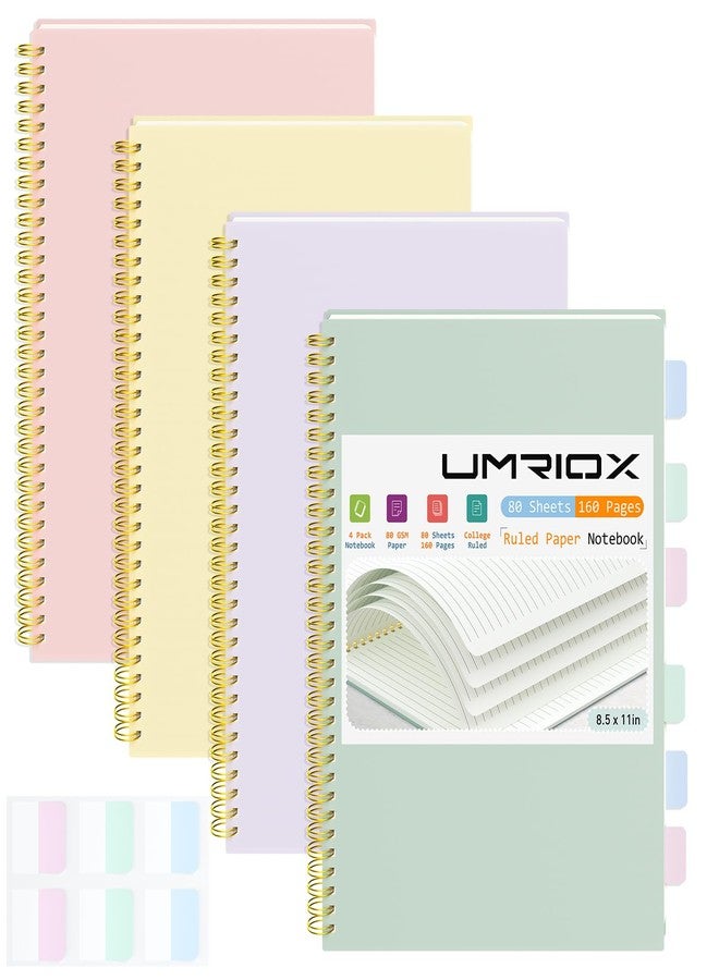 Umriox مجموعة دفاتر أومريوكس الحلزونية ذات الأسطر، 4 دفاتر، 160 صفحة، مقاس 8.5 × 11 بوصة، دفتر حلزوني ذو أسطر جامعية مع علامات لاصقة، دفتر كبير للعمل، ومذكرات السفر، والمدرسة - Image 1