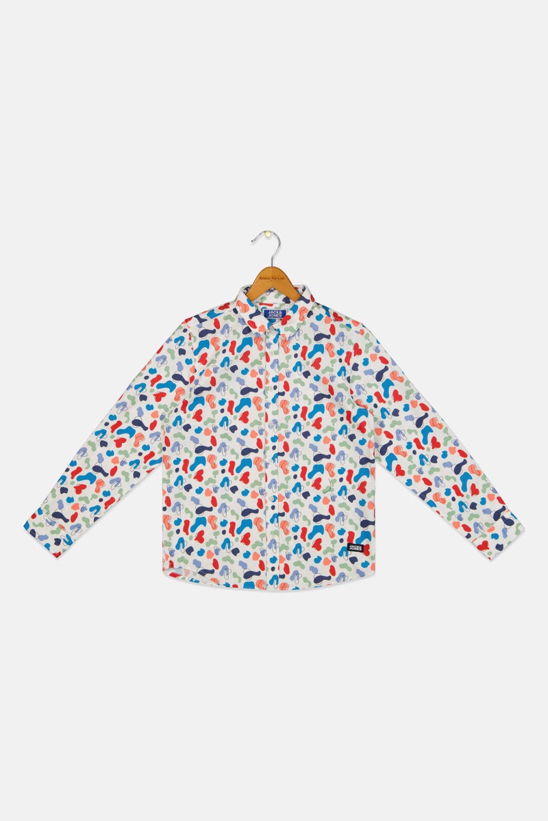JACK & JONES Kids Boy Long Sleeve Allover Print Casual Shirt, Multicolor - Image 2