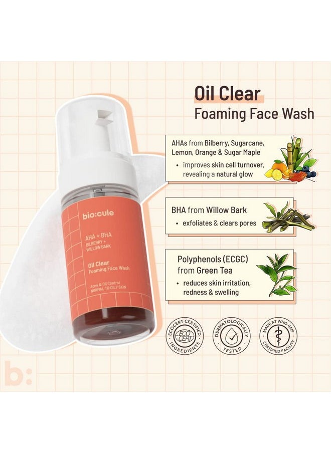 Biocule Oil Clear Foaming Face Wash Aha Bha Face Wash For Oily Skin & Acne Prone Skin With 1%Ww Of Salicylic Acid (Bha) From Willow Bark & Natural Ahas Acne Pimple & Oil Control For Unisex 100Ml  - Image 3