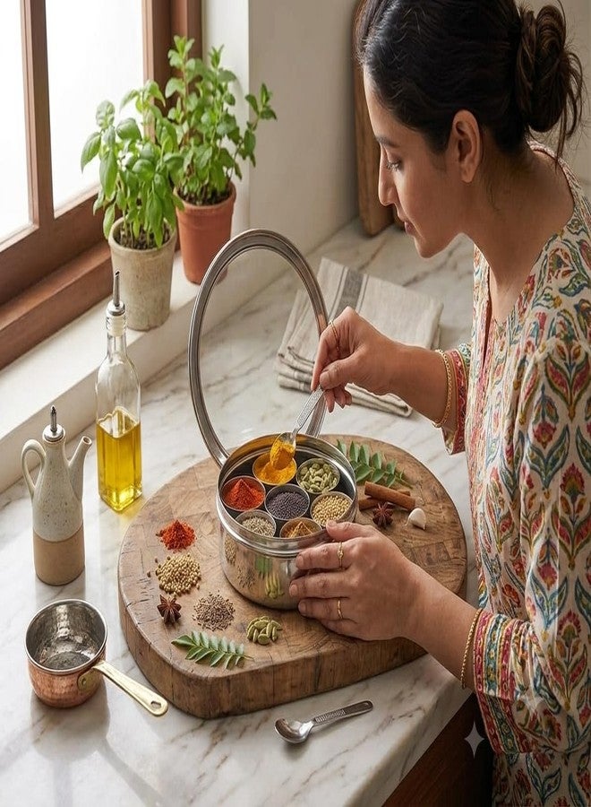 MARU Durable Stainless Steel Masala box for kitchen Spice storage Box for Kitchen with see-through lid, Masala dabba, Spices storage container (Small Size 11, 19cms) - Image 4