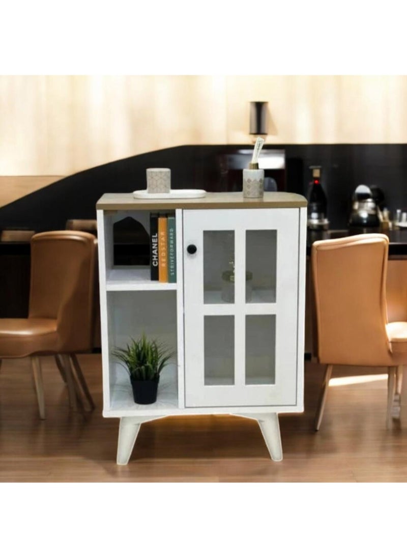 AGD Multipurpose Home Coffee Corner for Kitchen and Living Room, Kitchen Dining Room Console Cabinet with Closed Cabinet and 2 Open Storage Shelves 58*30*77cm White  - Image 3