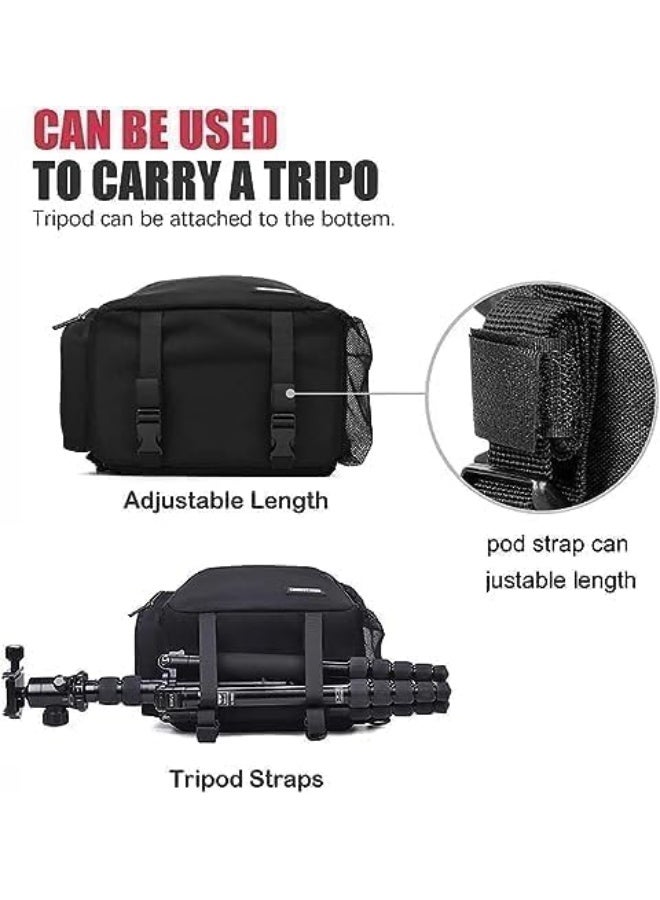 Sling Camera Bag With Tripod Holder for Canon Nikon Sony Pentax SLR Mirrorless Cameras - Black Duffel Bag - Image 4