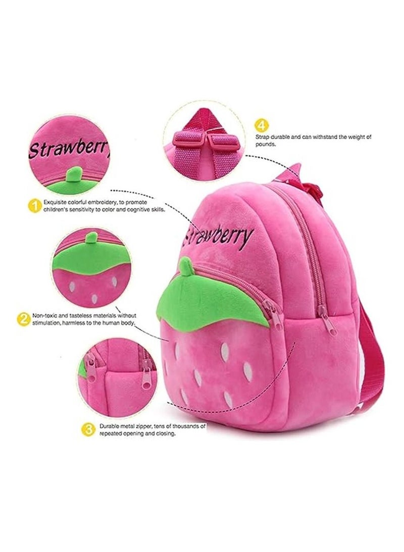 Mini Backpack Kids Cute School Shoulder Bag Toddler Plush Small Backpack Baby Schoolbag Preschool Bag Gift Strawberry  - Image 3