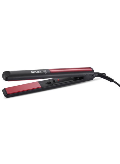 SONASHI Hair Straightener with Max Temperature up to 200 Degrees | Ceramic Plates with PTC Heating | Adjustable Temperature Settings For Versatile Styling | ON/OFF switch with Power Indicator SHS-2068N Black/Red