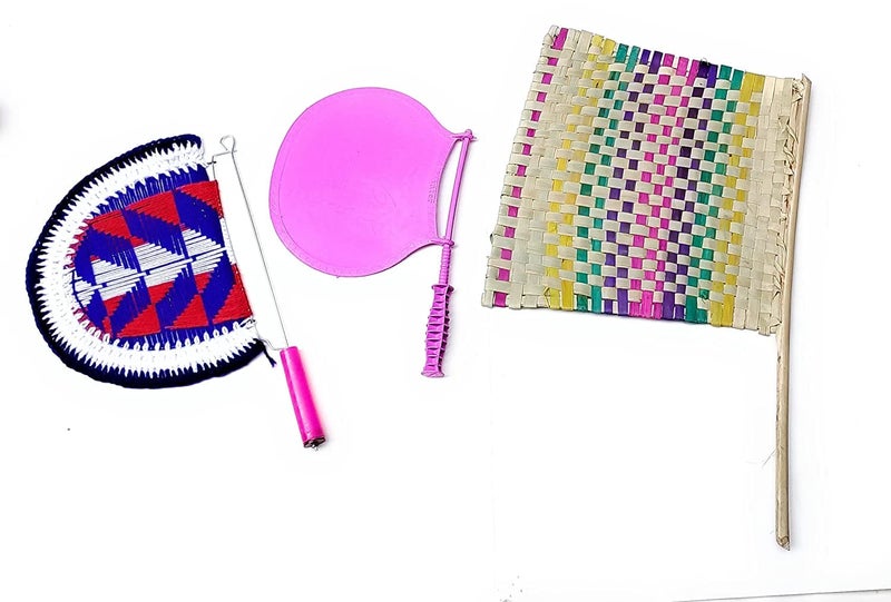 FASH Handmade Crafting Fan 3 Different Fans/Bena For Summer Season Combo Bamboo Stick,Hand Knitted,Plastic Handfan Bena Beejna Pankha Handheld For Natural Cooling Air Home Decor & Travel Use(Set Of 3) - Image 5