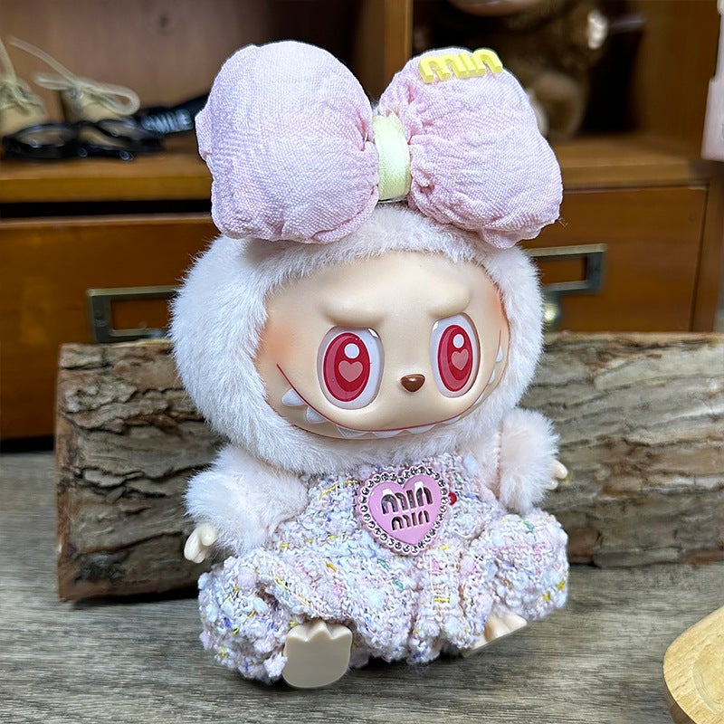 Cross-border distribution labubu doll clothes party blind box doll doll accessories labubu toy clothing M family pink suit (hair accessories jumpsuit) 