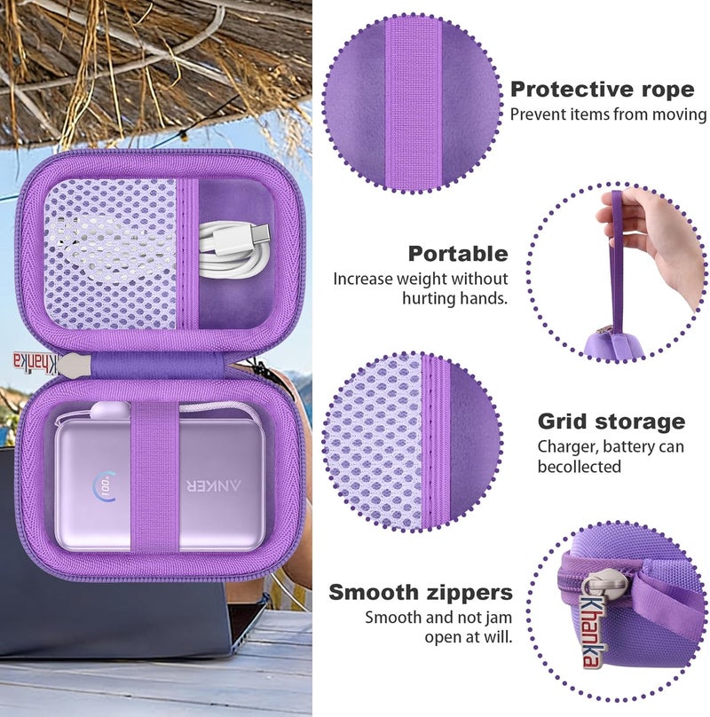 Khanka for Anker Nano Power Bank, 10,000 mAh 45W (‎A1638) Powerbank Hard Travel Case, Storage Box for Anker Nano 45W Max Compact Battery, Case Only (Purple) - Image 2