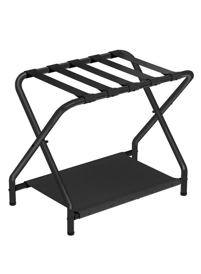 HOOBRO Luggage Rack, Folding Suitcase Stand with Fabric Storage Shelf for Guest Room, Bedroom, Hotel, Holds up to 100 lb, 27 x 15.3 x 22 Inches, Space Saving, Black BK04XL01 - Image 1