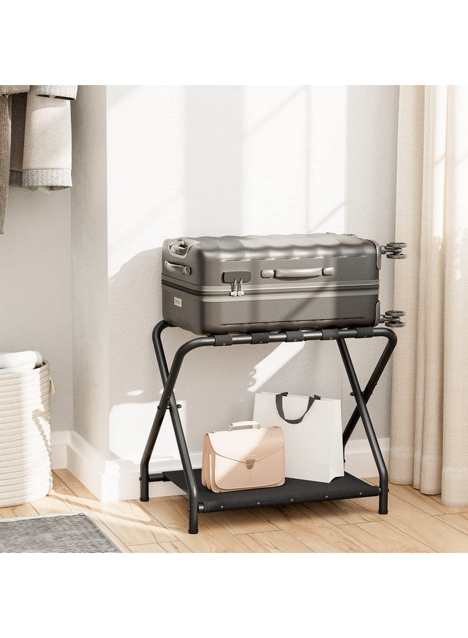 HOOBRO Luggage Rack, Folding Suitcase Stand with Fabric Storage Shelf for Guest Room, Bedroom, Hotel, Holds up to 100 lb, 27 x 15.3 x 22 Inches, Space Saving, Black BK04XL01 - Image 3
