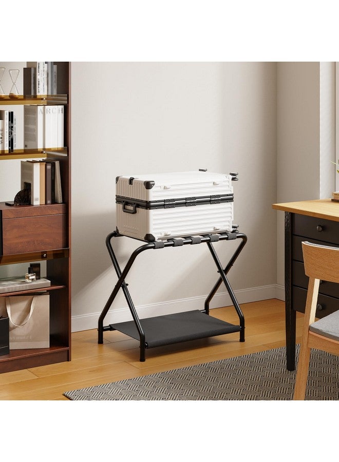 HOOBRO Luggage Rack, Folding Suitcase Stand with Fabric Storage Shelf for Guest Room, Bedroom, Hotel, Holds up to 100 lb, 27 x 15.3 x 22 Inches, Space Saving, Black BK04XL01 - Image 4