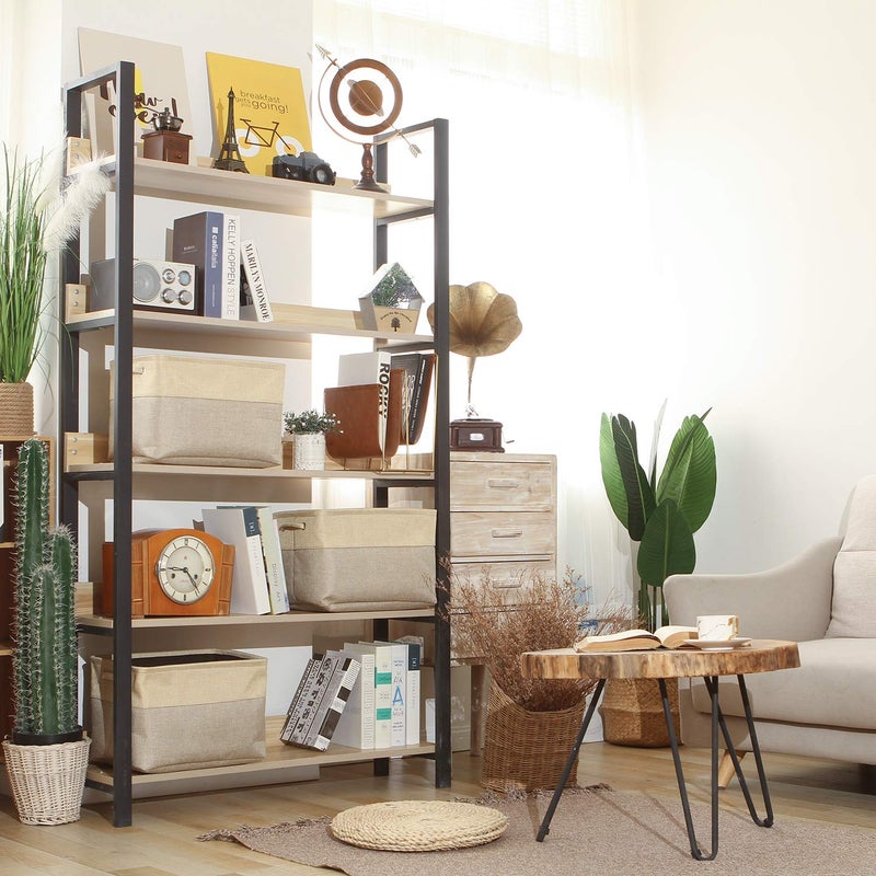 Sea Team 3-Pack Large Storage Basket Set, Trunk Organizer, Clothes Toys Bin, 15 x 10 x 10 Inches, Big Rectangular Canvas Fabric Collapsible Shelf Box with Handles for Kids Room (Tan/Beige) - Image 2