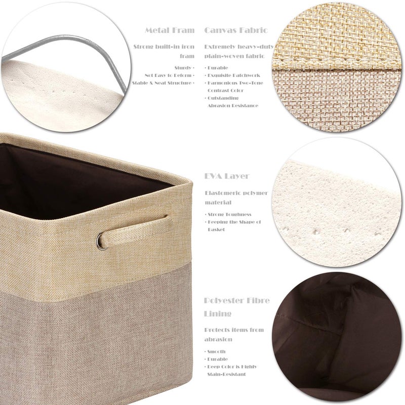 Sea Team 3-Pack Large Storage Basket Set, Trunk Organizer, Clothes Toys Bin, 15 x 10 x 10 Inches, Big Rectangular Canvas Fabric Collapsible Shelf Box with Handles for Kids Room (Tan/Beige) - Image 5