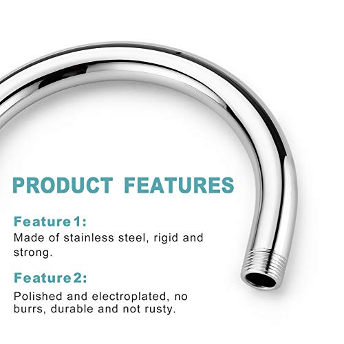 BESTILL 13 Inch S Shape Shower Head High Rise Extension Shower Arm and Flange, Chrome - Image 4