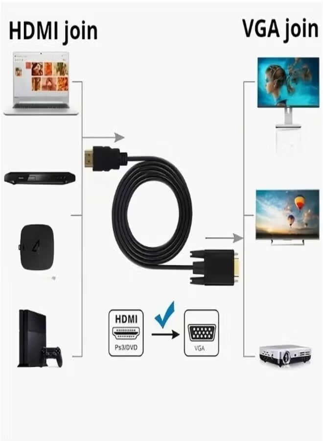 فوجيشكا كابل HDMI إلى VGA بطول 1.8 متر – كابل محول HDMI إلى VGA عالي الأداء مع موصل ذكر إلى ذكر لنقل الفيديو من الرقمي إلى التناظري بسلاسة – مثالي لأجهزة اللابتوب وأجهزة الكمبيوتر وأجهزة العرض والشاشات – تصميم متين مع موصلات مطلية بالذهب لتعزيز استقرار الإشارة - Image 3