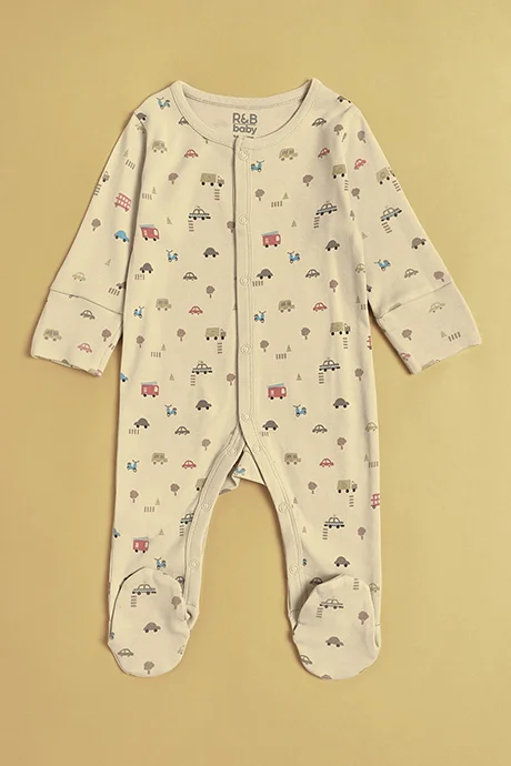 أر أند بي 3 Pack Printed Footed Sleepsuits with Long Sleeves
