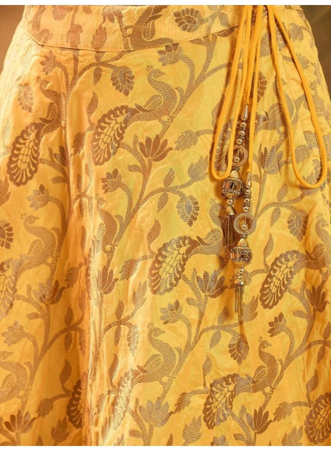 AKS Yellow Banarasi Lehenga Choli With Organza Dupatta  - Image 3