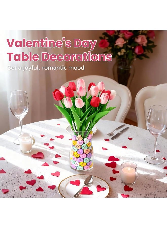 Mulbozy Valentines Day Decorations, Valentine Theme Decor with Glass Vase、Conversation Hearts Filler & Tulips for The Home or Office Centerpiece Table - Image 5