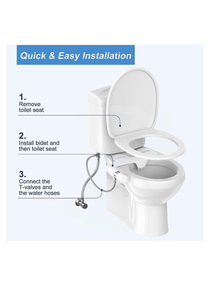 KASTWAVE ملحق بيديت فائق النحافة للمرحاض بفوهتين (غسالة أنثوية/خلفية) بيديهات صحية للمرحاض الموجود، ضغط ماء قابل للتعديل رشاش ماء بارد باداي مع مدخل من الفولاذ المقاوم للصدأ - Image 3