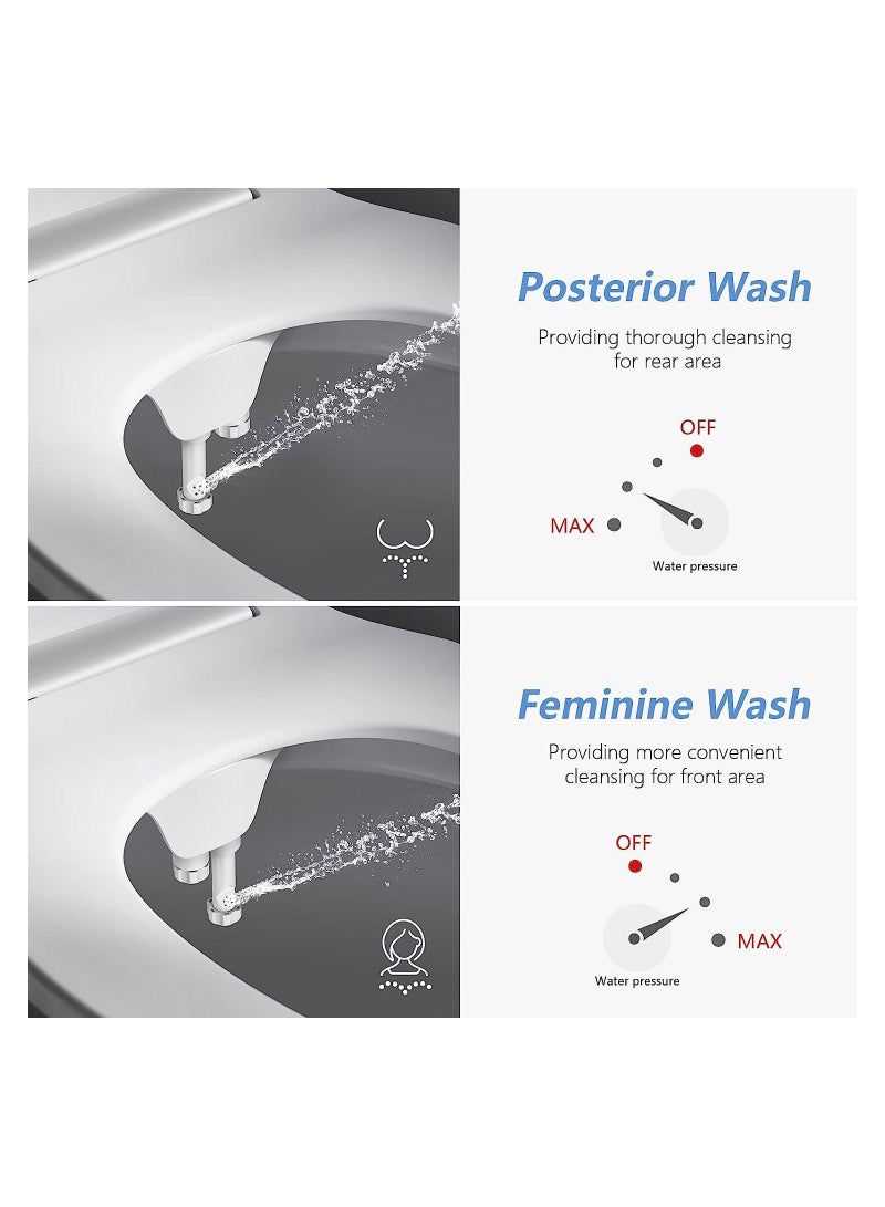 KASTWAVE ملحق بيديت فائق النحافة للمرحاض بفوهتين (غسالة أنثوية/خلفية) بيديهات صحية للمرحاض الموجود، ضغط ماء قابل للتعديل رشاش ماء بارد باداي مع مدخل من الفولاذ المقاوم للصدأ - Image 5