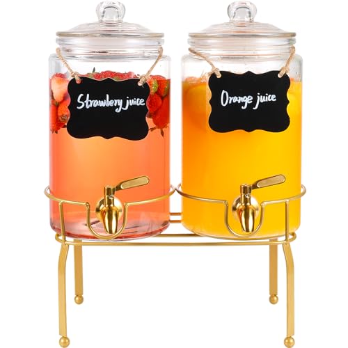 FUREEY Drink Dispensers for Parties,2 Pack 1 Gallon Beverage Dispenser with Stand,Drink Dispenser With Glass Lid and Stainless Steel Spigot Leak-proof, Ideal for Lemonade,Juice, Tea, and Party Drinks - Image 1