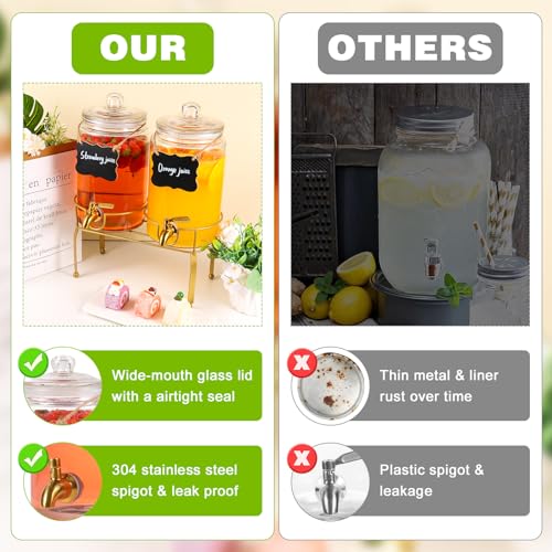 FUREEY Drink Dispensers for Parties,2 Pack 1 Gallon Beverage Dispenser with Stand,Drink Dispenser With Glass Lid and Stainless Steel Spigot Leak-proof, Ideal for Lemonade,Juice, Tea, and Party Drinks - Image 4