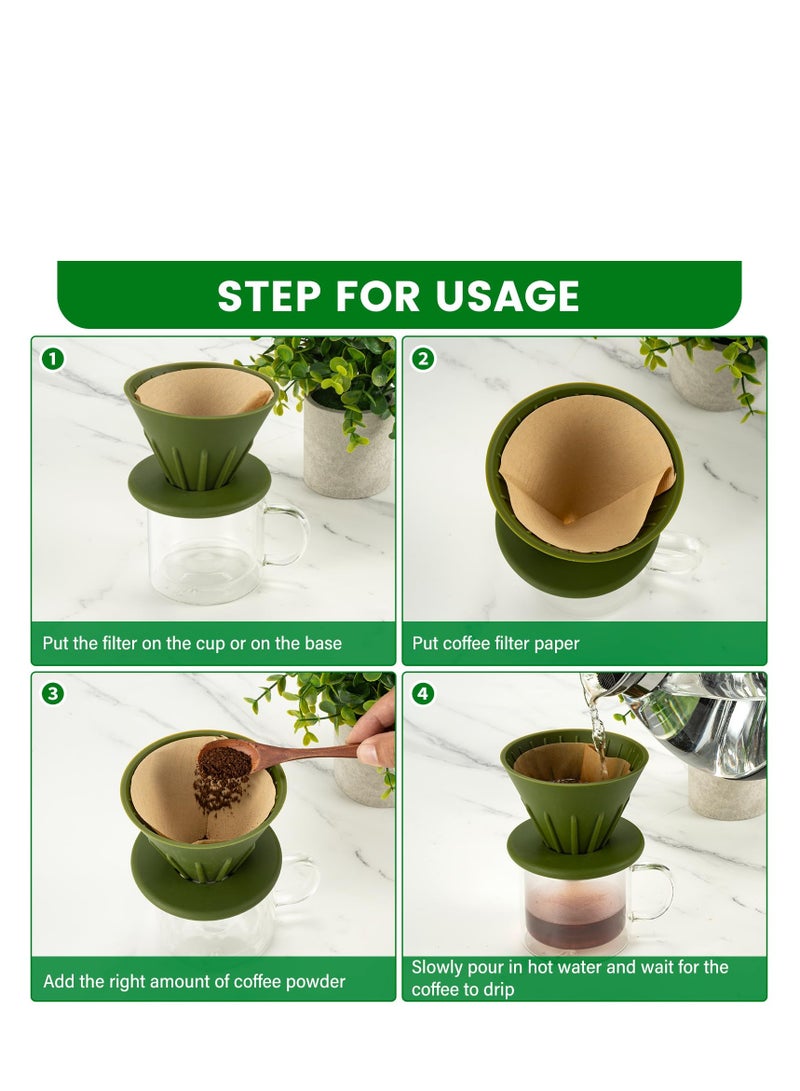 SOLARAE Pour Over Coffee Dripper, Reusable Silicone Coffee Drippers, Portable Coffee Dripper Filter, Collapsible Cone Coffee Filters Holder, Coffee Accessory for Home Outdoor Camping Travel (Green) - Image 5