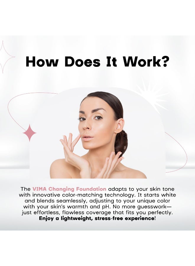 VIMA - Base de maquillaje que cambia de color con protector solar, sin fragancia, sin parabenos y maquillaje vegano, cobertura ligera, de larga duración, 1 onza líquida - Image 3