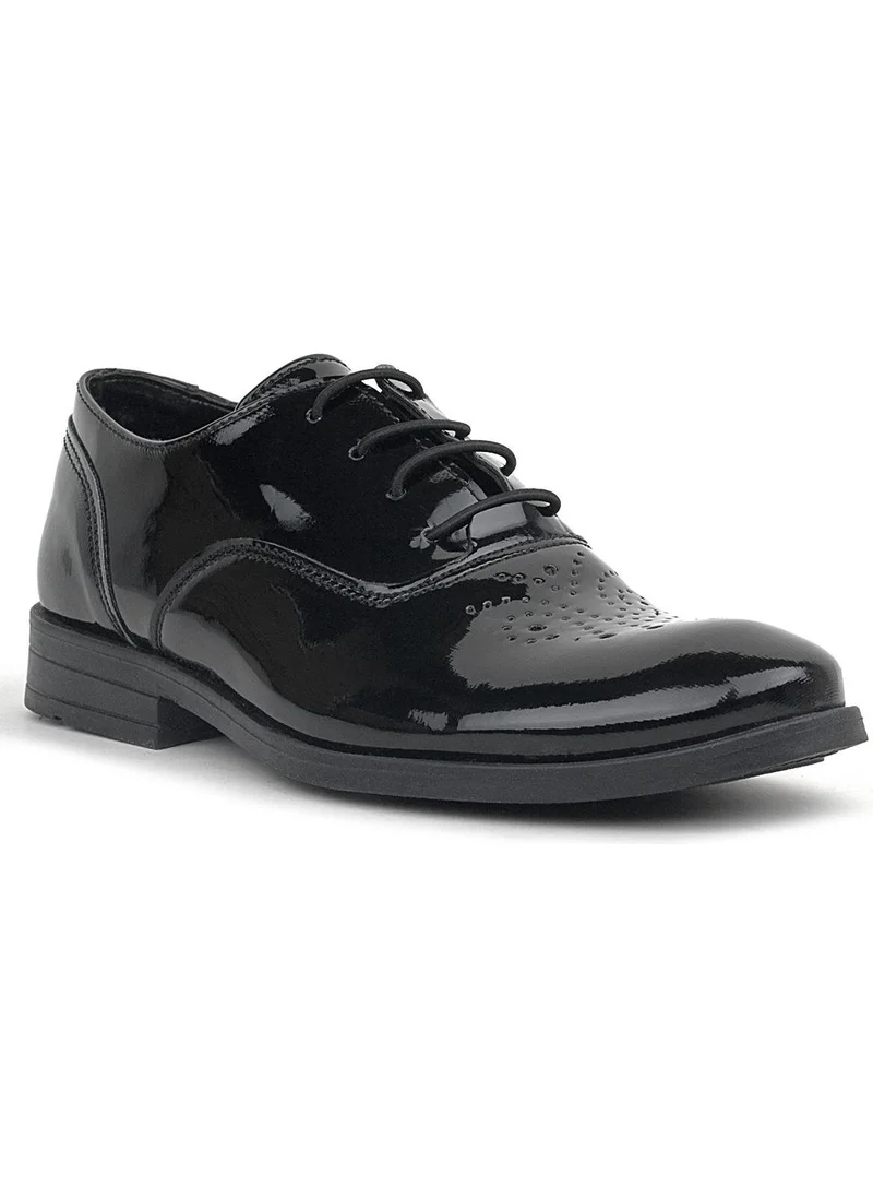 Rakerplus Smokin Black Patent Leather Patterned Lace-Up Children's Classic Shoes